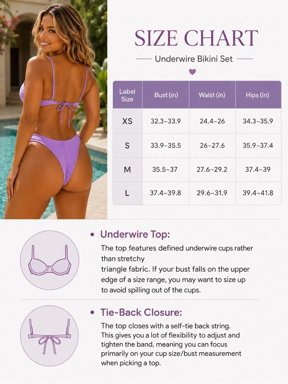 Lavender Underwire High Cut Thong Bikini Set - Picture 7 of 7